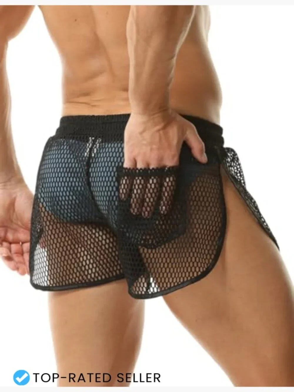 Mesh Shorts Sexy See Through Sheer Fishnet Split Side Boxer Briefs Lounge Sleep
